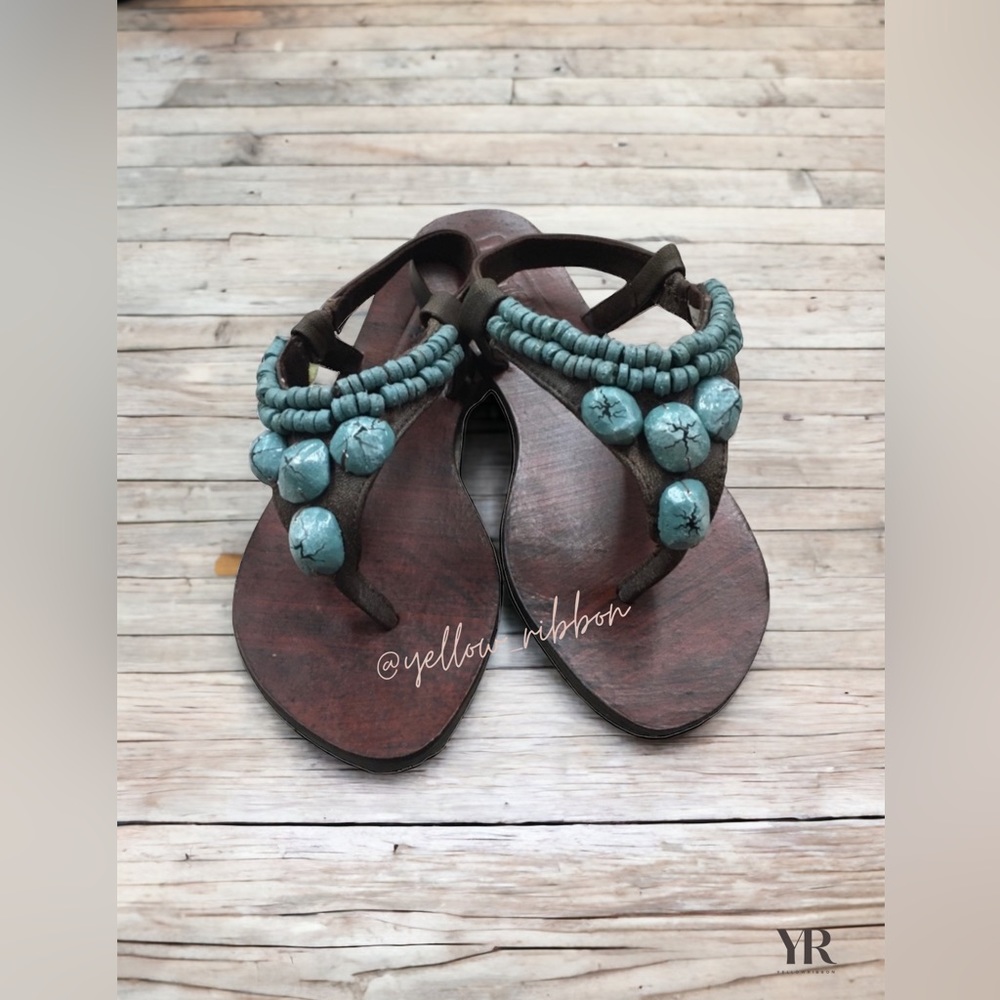 🆕 Brown Leather Sandals with Turquoise Stone